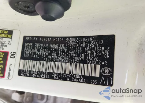 2014 Toyota Corolla Le from USA, damaged, VIN 2T1BURHE3EC021424